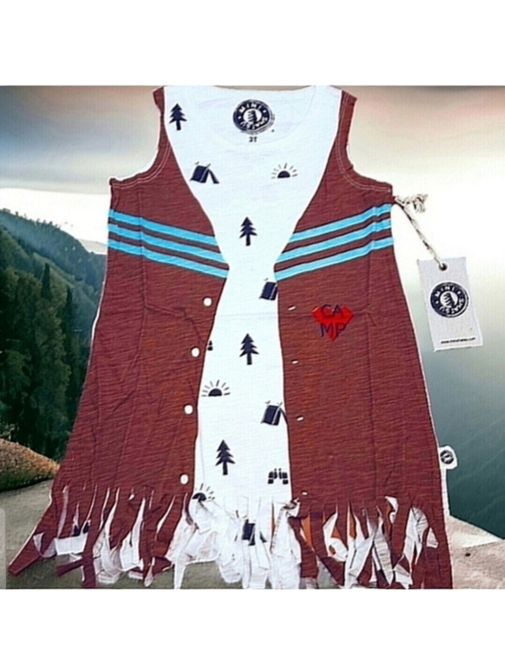 Mini Shatsu Cotton Cabincore Camp Fringe Love Dress Toddler Size 3 NWT